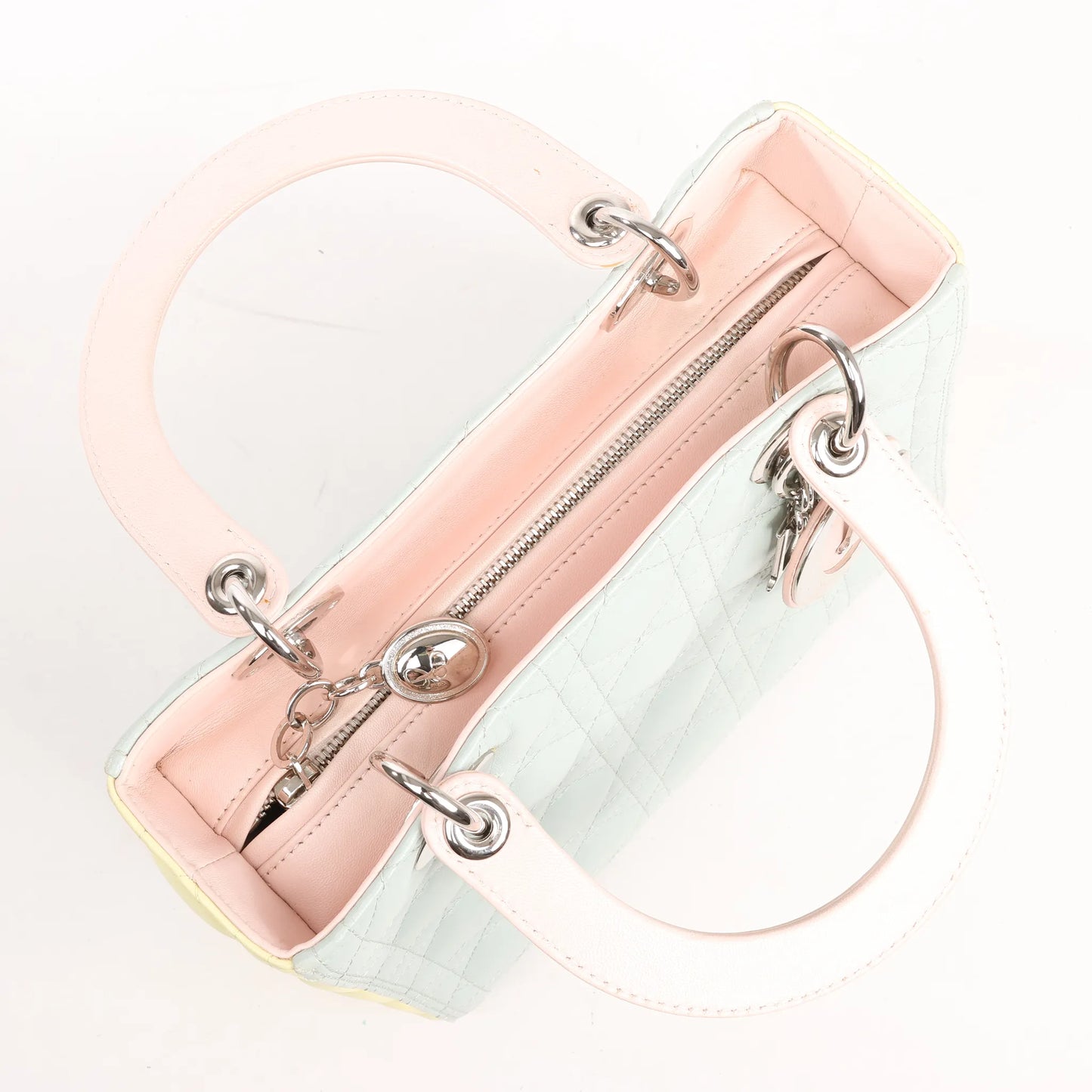 Dior Lady Dior Large Cannage Leather Handbag in Pastel Blue x Pink x Yellow