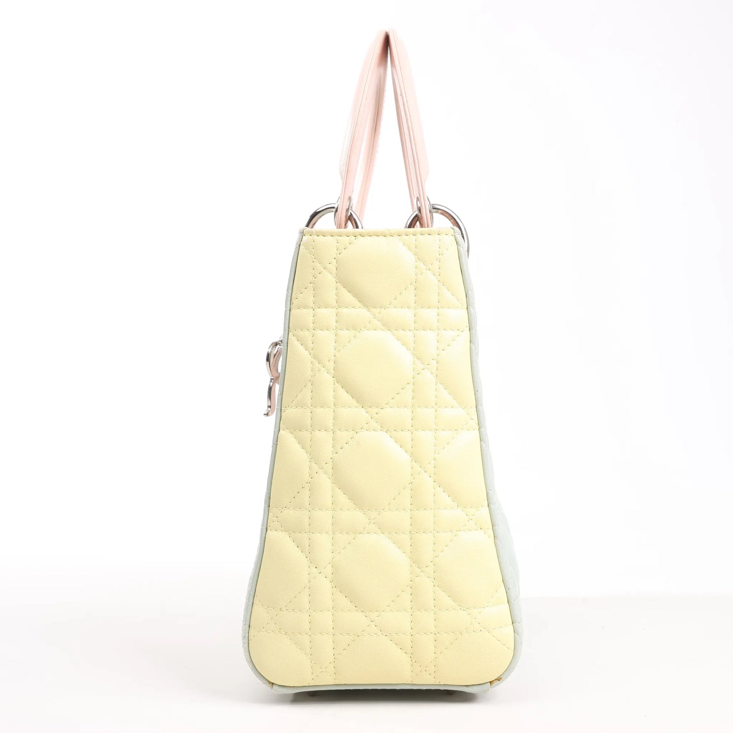 Dior Lady Dior Large Cannage Leather Handbag in Pastel Blue x Pink x Yellow