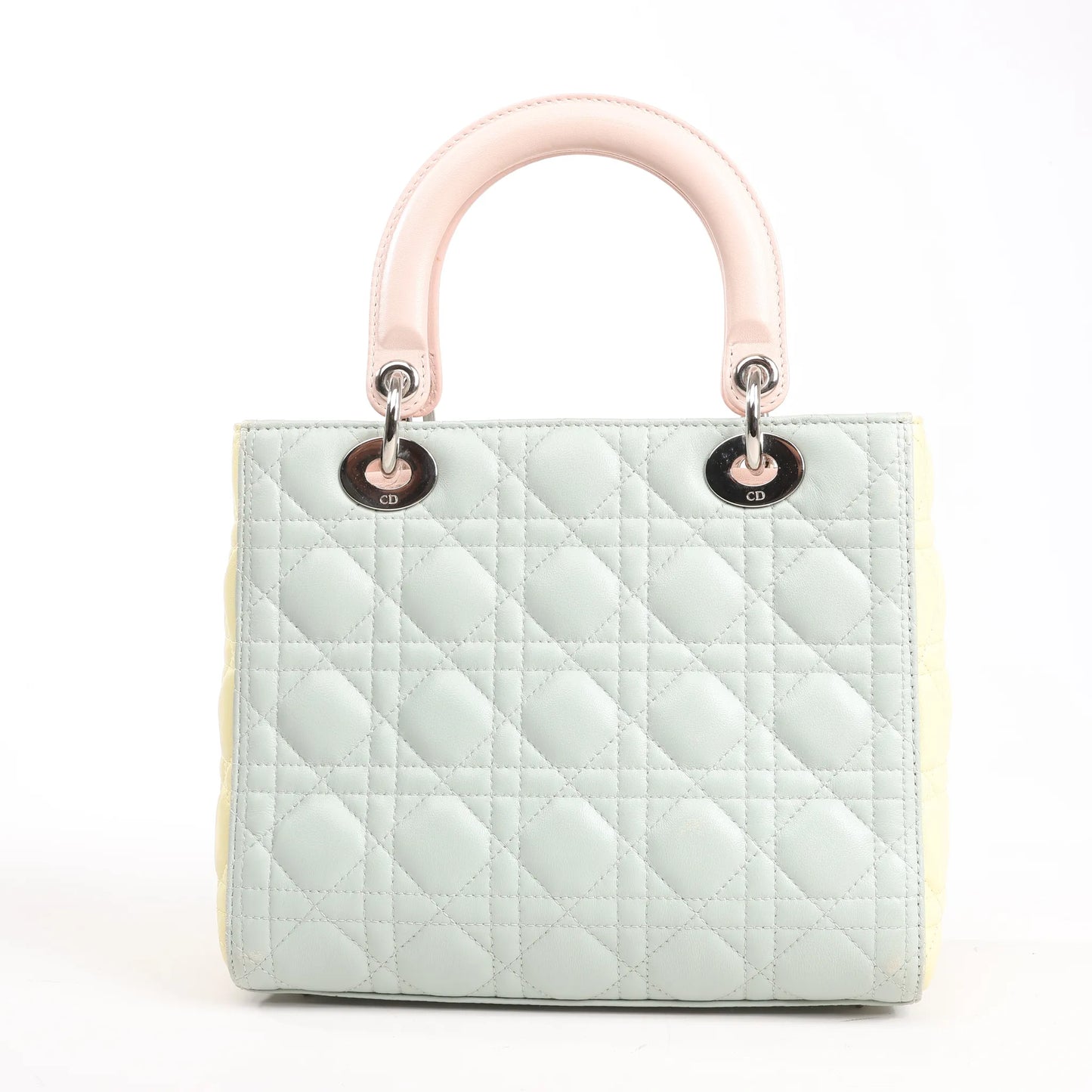 Dior Lady Dior Large Cannage Leather Handbag in Pastel Blue x Pink x Yellow