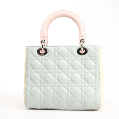 Dior Lady Dior Large Cannage Leather Handbag in Pastel Blue x Pink x Yellow