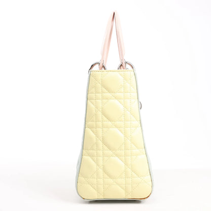 Dior Lady Dior Large Cannage Leather Handbag in Pastel Blue x Pink x Yellow