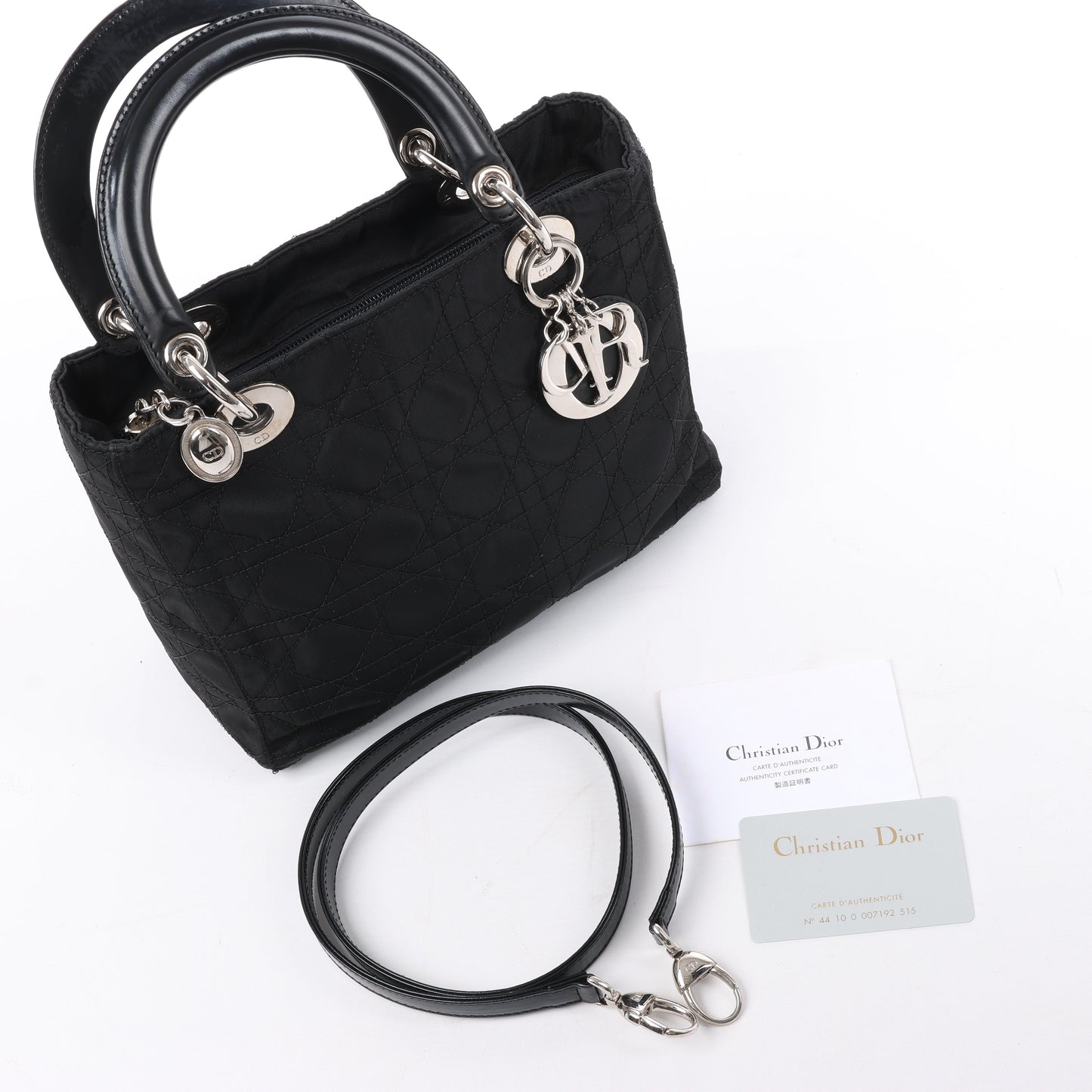 Dior Lady Dior Cannage Nylon Handbag in Black