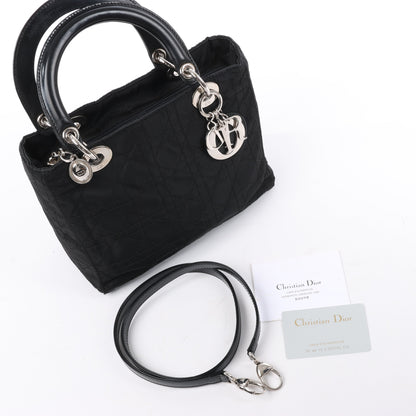 Dior Lady Dior Cannage Nylon Handbag in Black