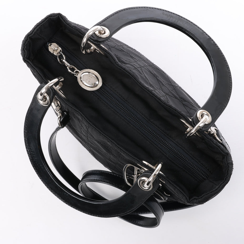 Dior Lady Dior Cannage Nylon Handbag in Black
