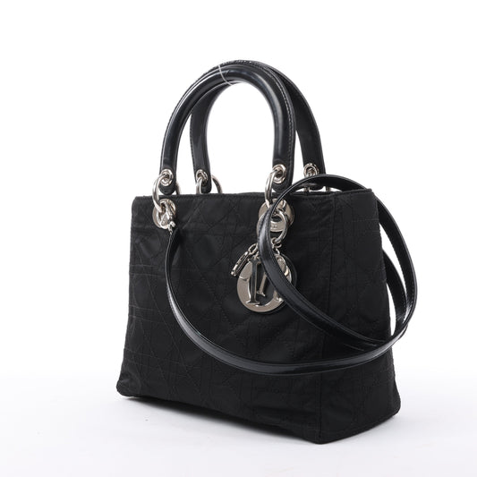 Christian Dior Lady Dior Cannage Nylon Handbag in Black