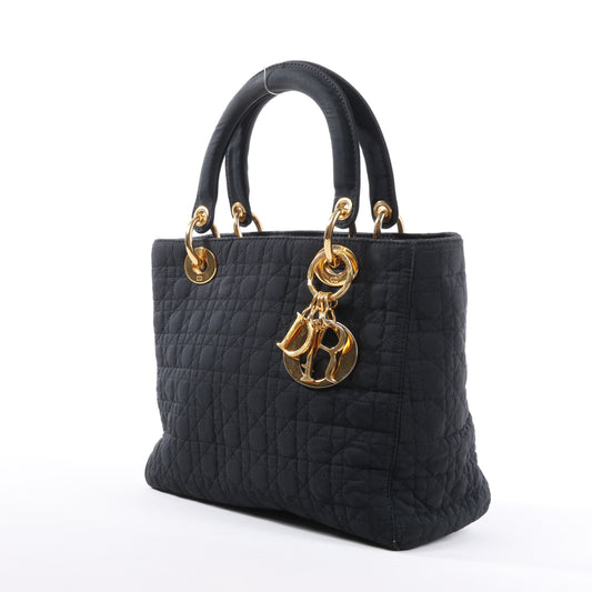 Sac à main en nylon noir Christian Dior Lady Dior Cannage