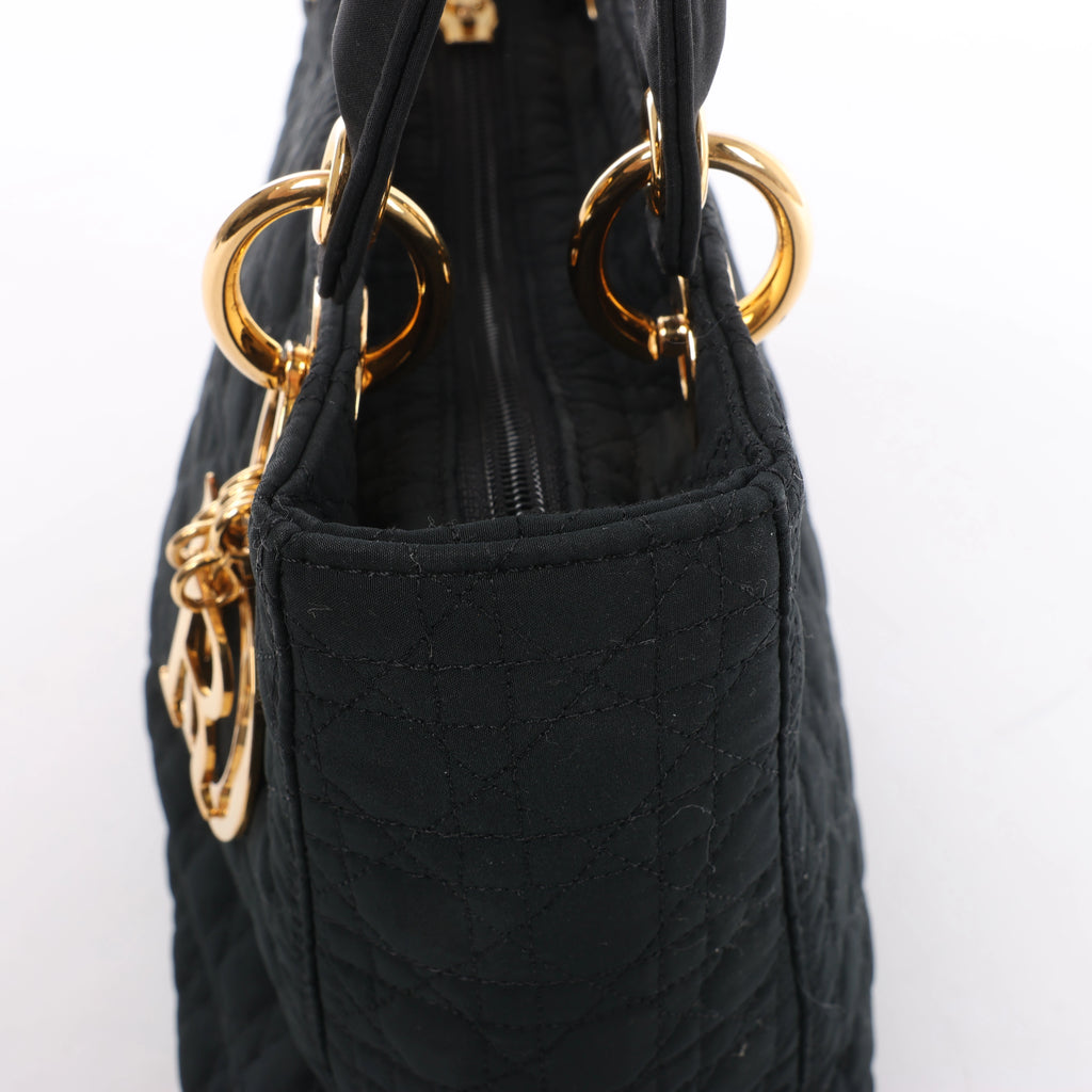 Christian Dior Lady Dior Cannage Nylon Handbag in Black