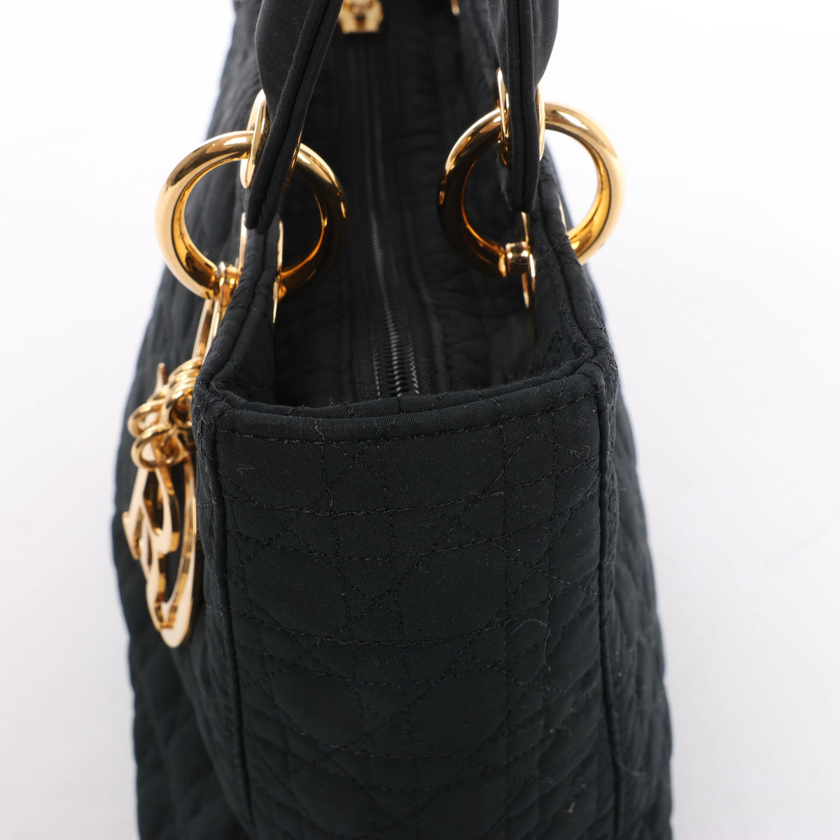 Christian Dior Lady Dior Cannage Nylon Handbag in Black