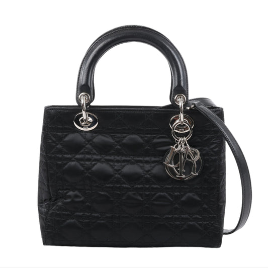 Christian Dior Lady Dior Cannage Nylon Handbag in Black