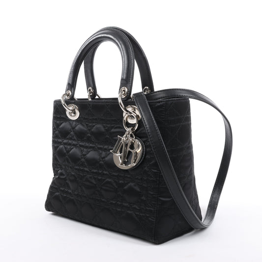 Christian Dior Lady Dior Cannage Nylon Handbag in Black