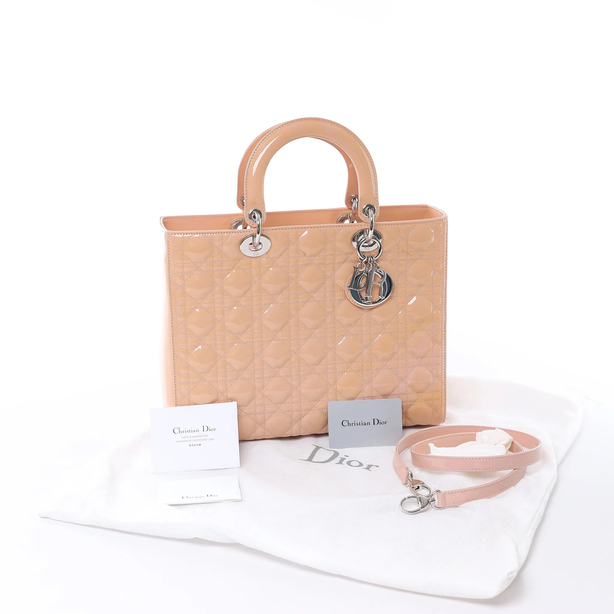 Dior Lady Dior Large Cannage Patnet Leather 2Way Handbag in Beige