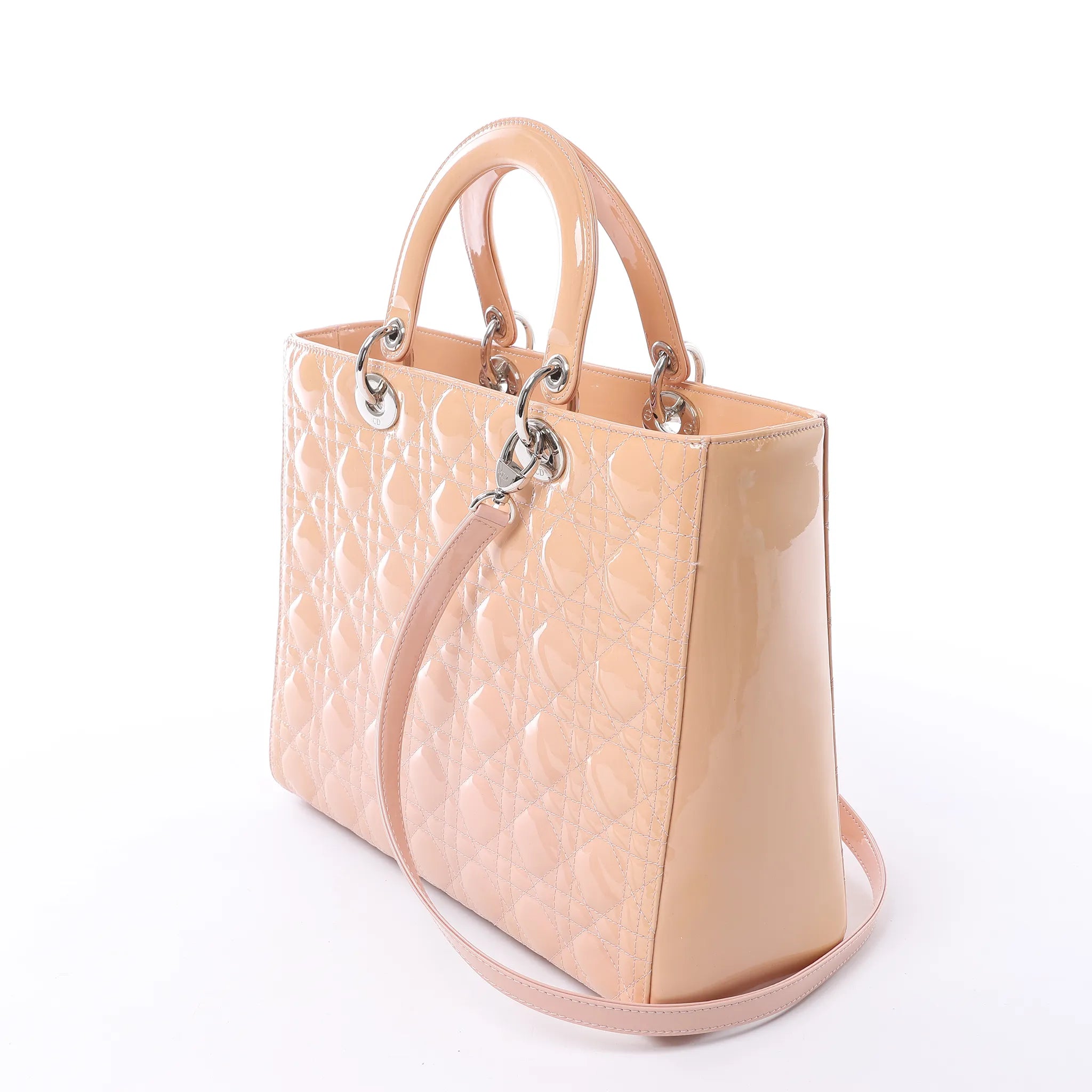 Dior Lady Dior Large Cannage Patnet Leather 2Way Handbag in Beige