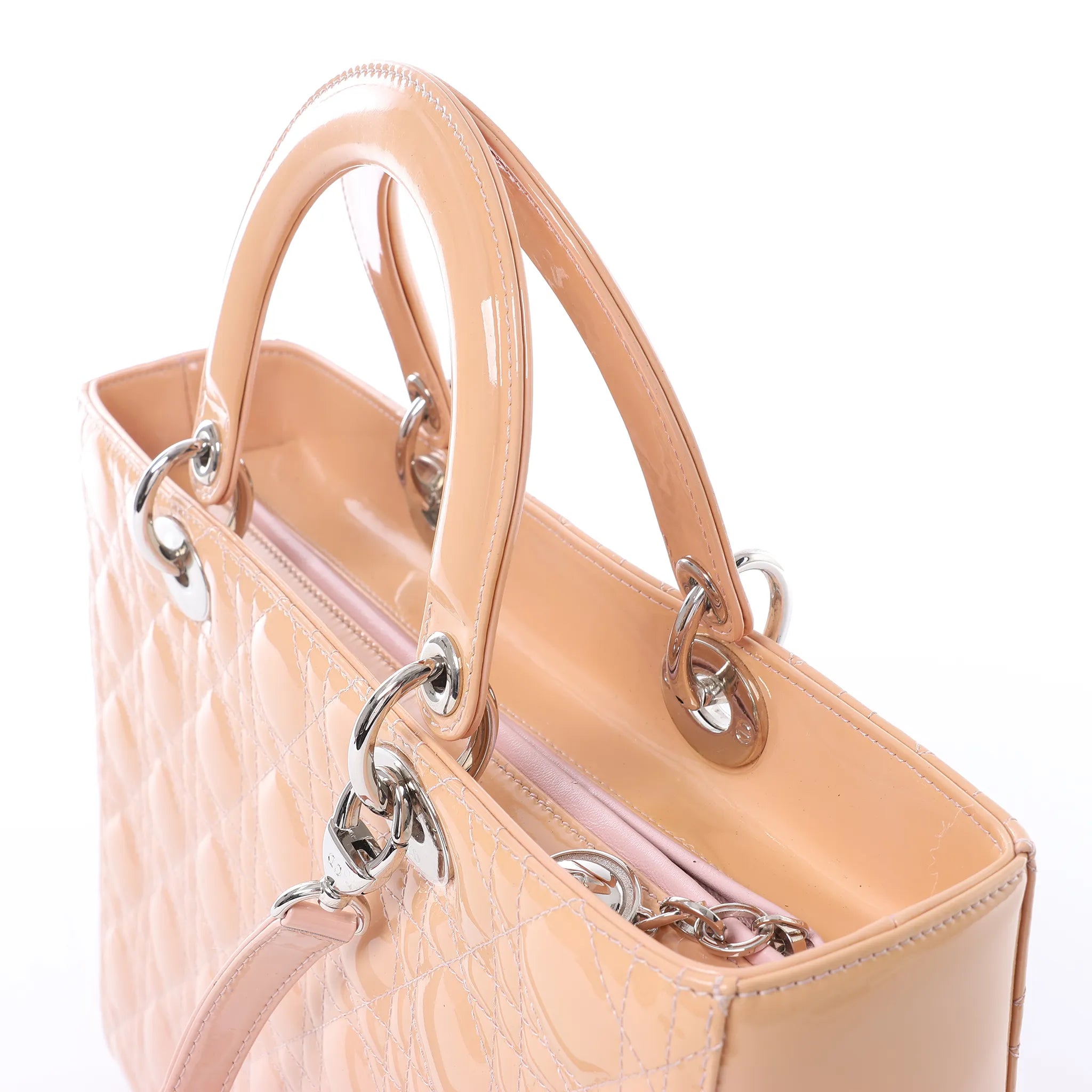 Dior Lady Dior Large Cannage Patnet Leather 2Way Handbag in Beige