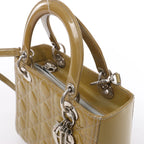 Christian Dior Lady Dior Cannage Patent Leather 2Way Handbag in Khaki
