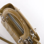 Christian Dior Lady Dior Cannage Patent Leather 2Way Handbag in Khaki