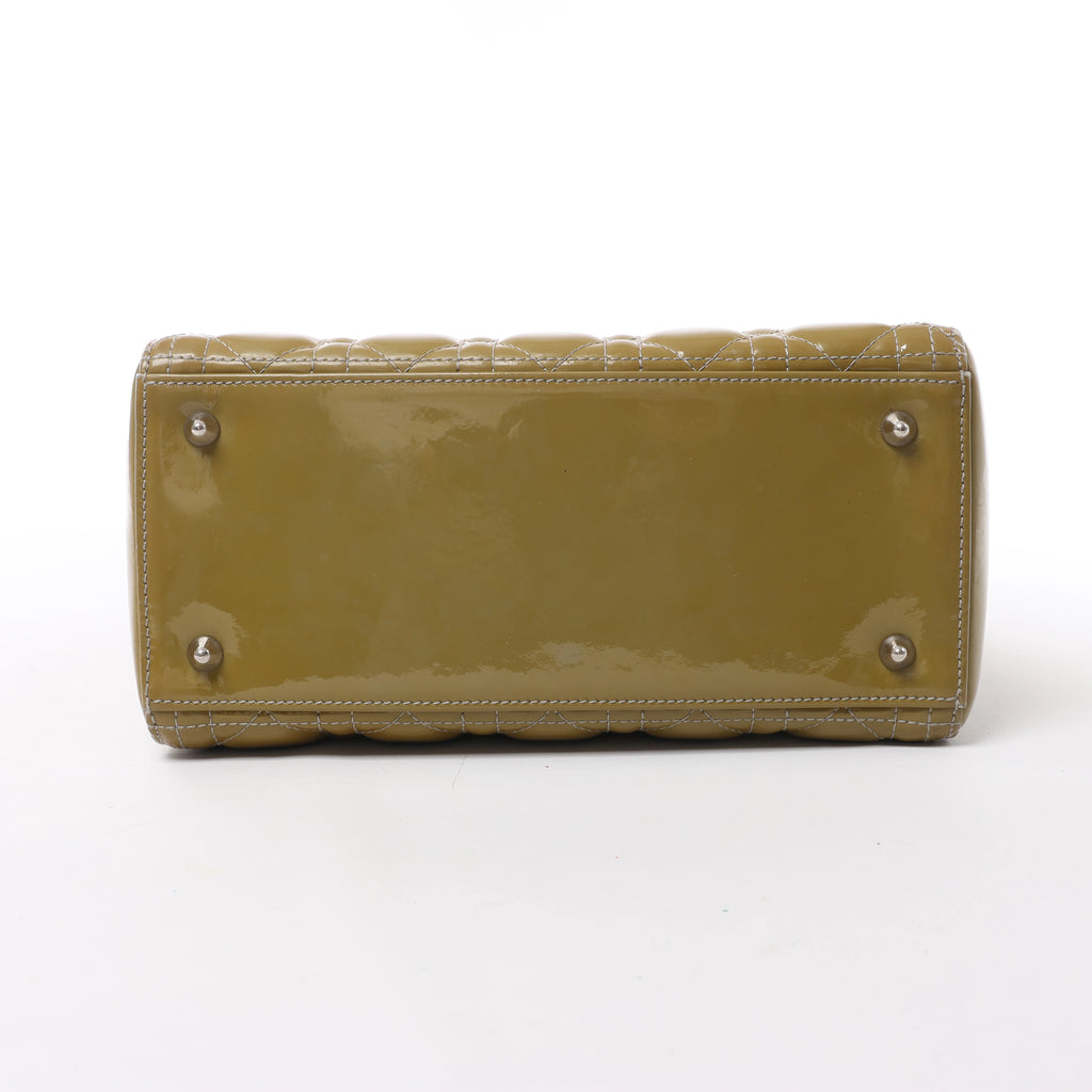 Christian Dior Lady Dior Cannage Patent Leather 2Way Handbag in Khaki