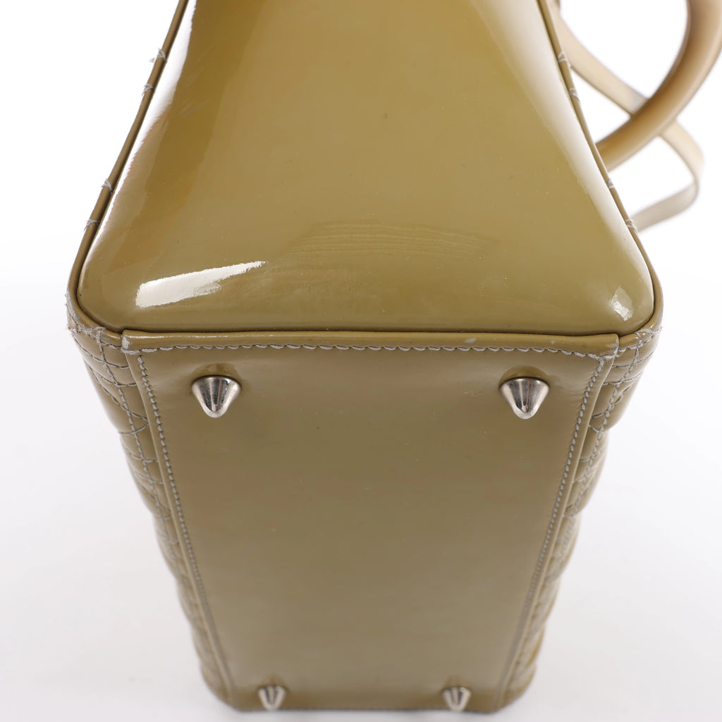 Christian Dior Lady Dior Cannage Patent Leather 2Way Handbag in Khaki