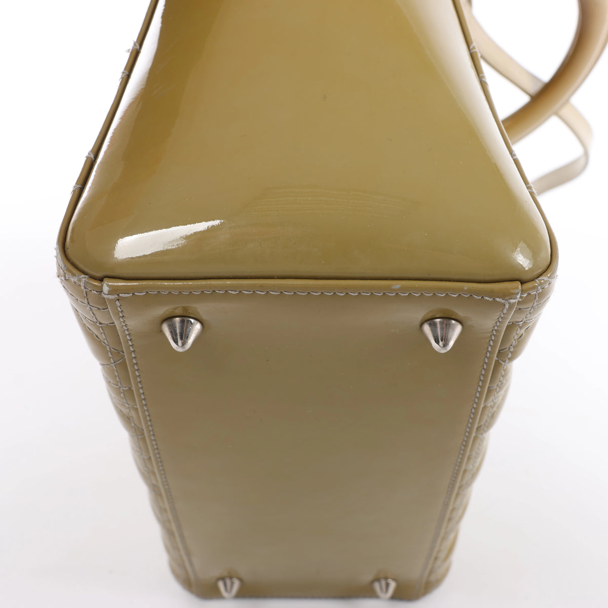 Christian Dior Lady Dior Cannage Patent Leather 2Way Handbag in Khaki