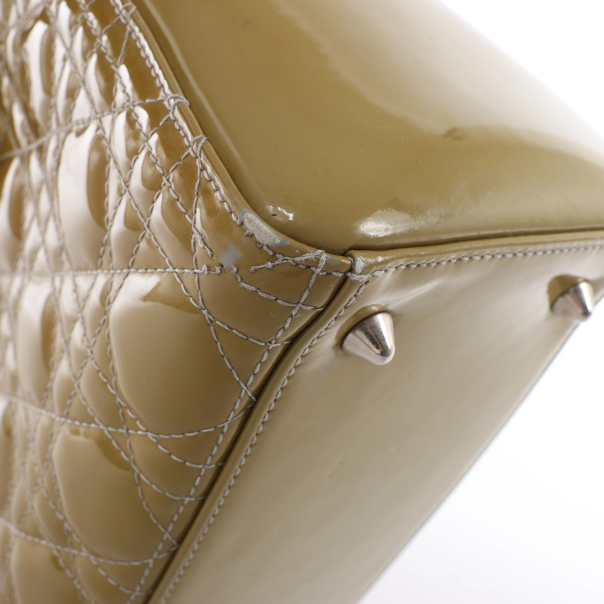 Christian Dior Lady Dior Cannage Patent Leather 2Way Handbag in Khaki
