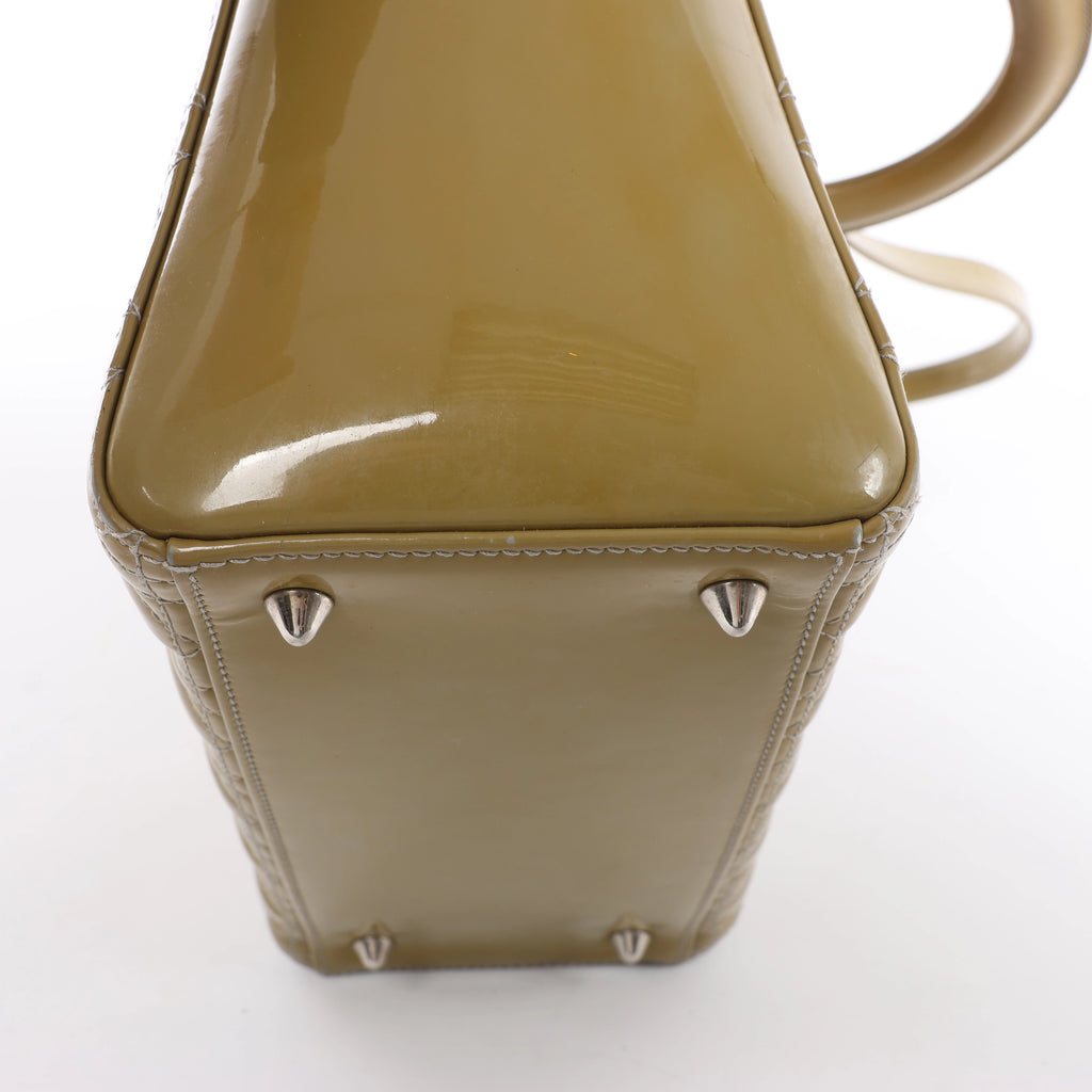 Christian Dior Lady Dior Cannage Patent Leather 2Way Handbag in Khaki
