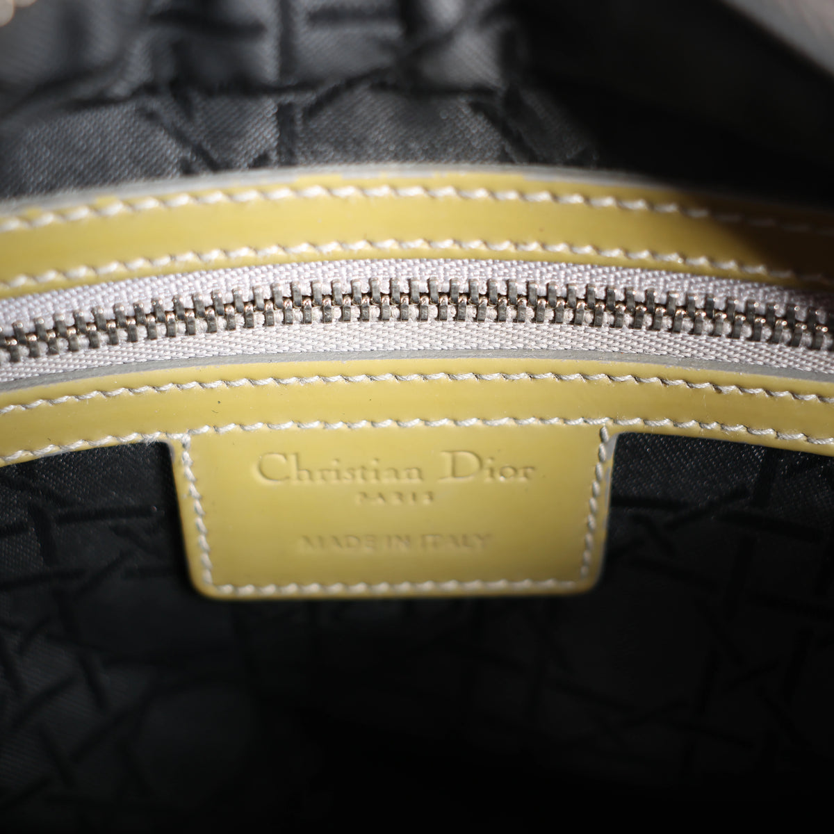 Christian Dior Lady Dior Cannage Patent Leather 2Way Handbag in Khaki