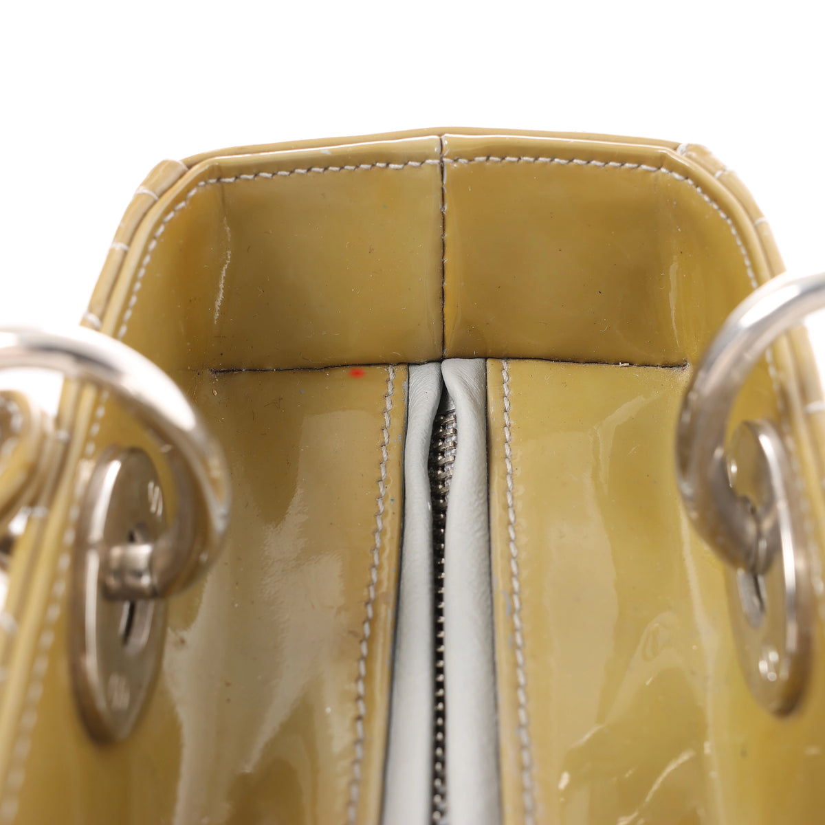 Christian Dior Lady Dior Cannage Patent Leather 2Way Handbag in Khaki