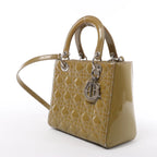 Christian Dior Lady Dior Cannage Patent Leather 2Way Handbag in Khaki