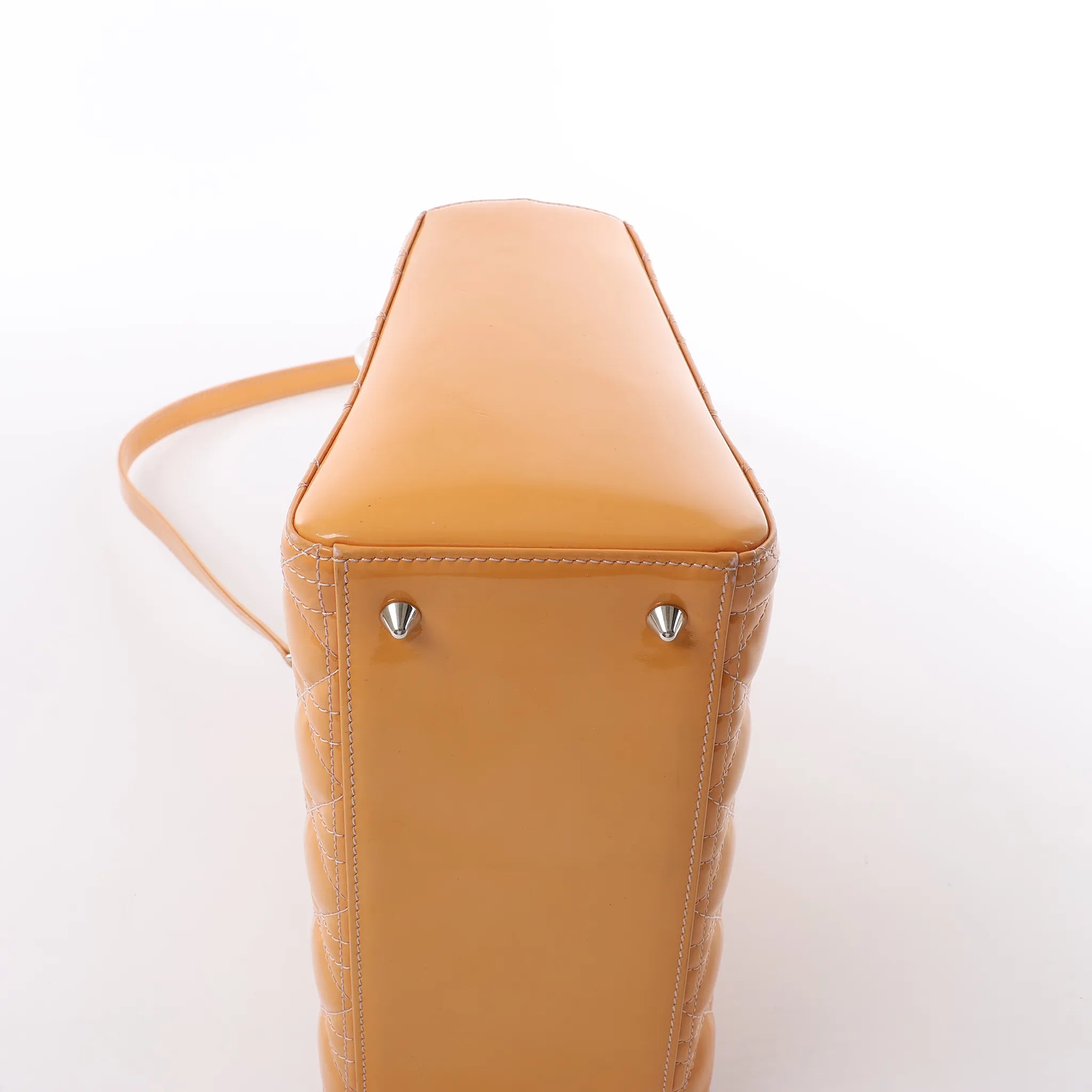 Dior Lady Dior Medium Cannage Patent Leather 2Way Handbag in Orange