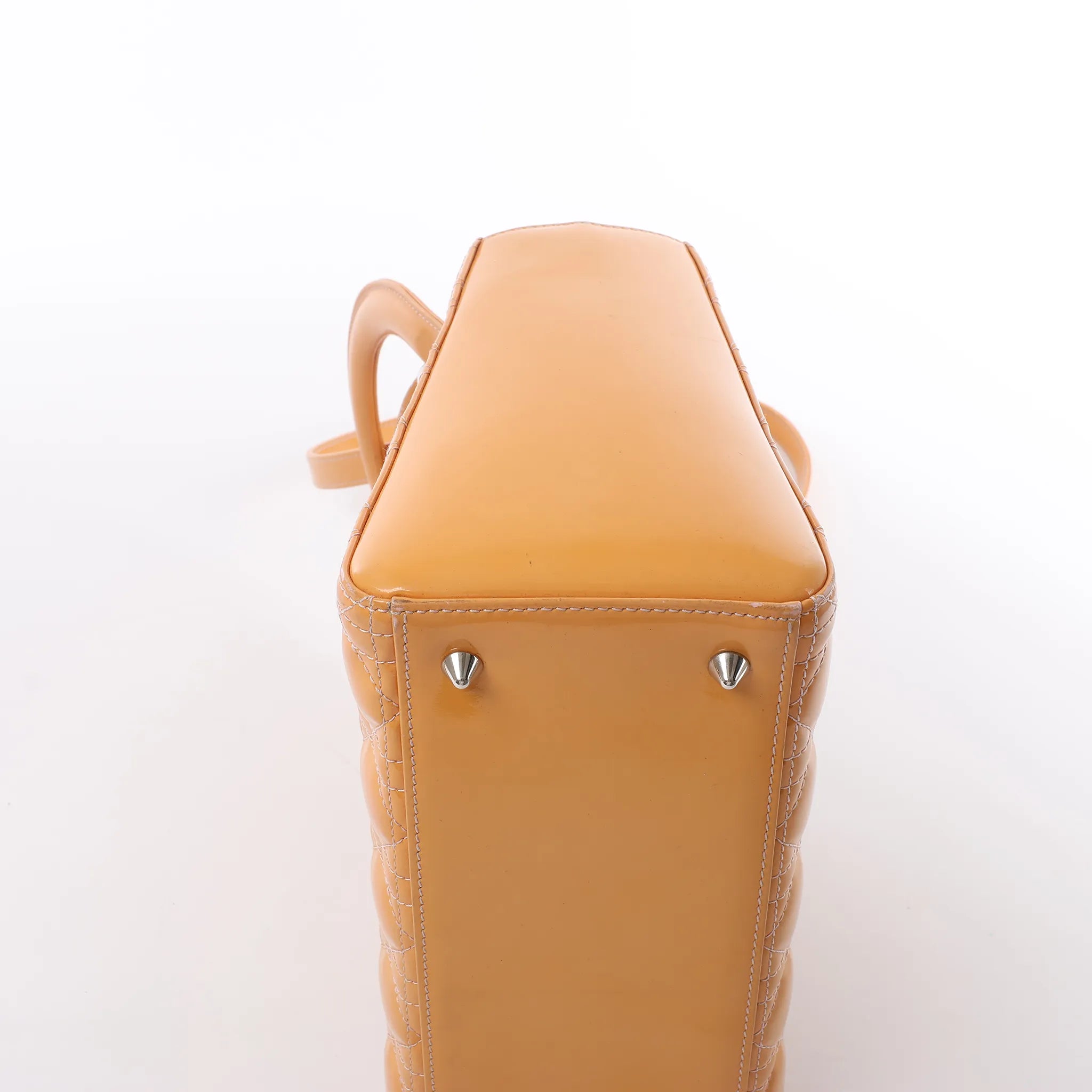 Dior Lady Dior Medium Cannage Patent Leather 2Way Handbag in Orange