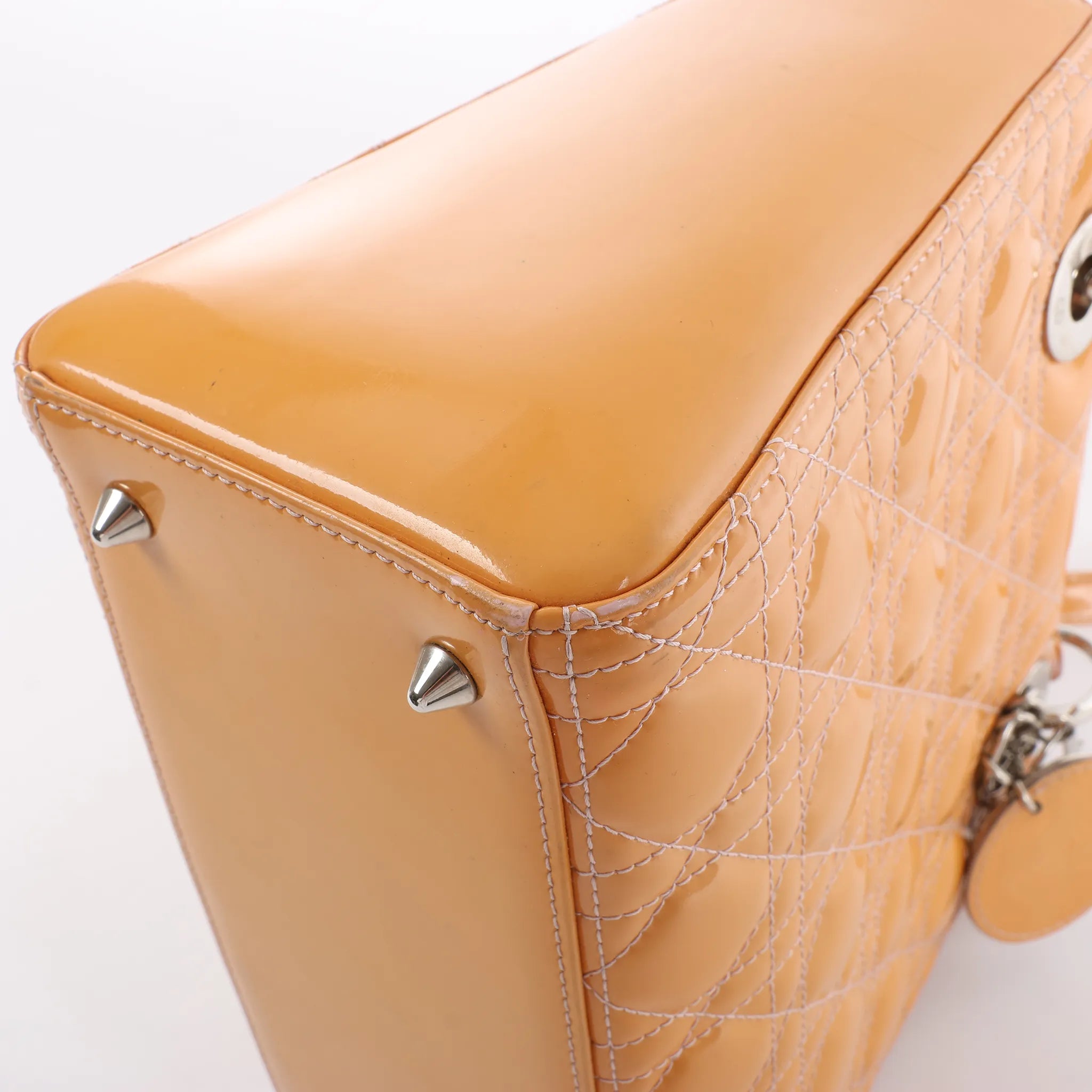 Dior Lady Dior Medium Cannage Patent Leather 2Way Handbag in Orange