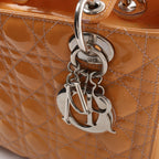 Dior Lady Dior Medium Cannage Patent Leather 2Way Handbag in Orange
