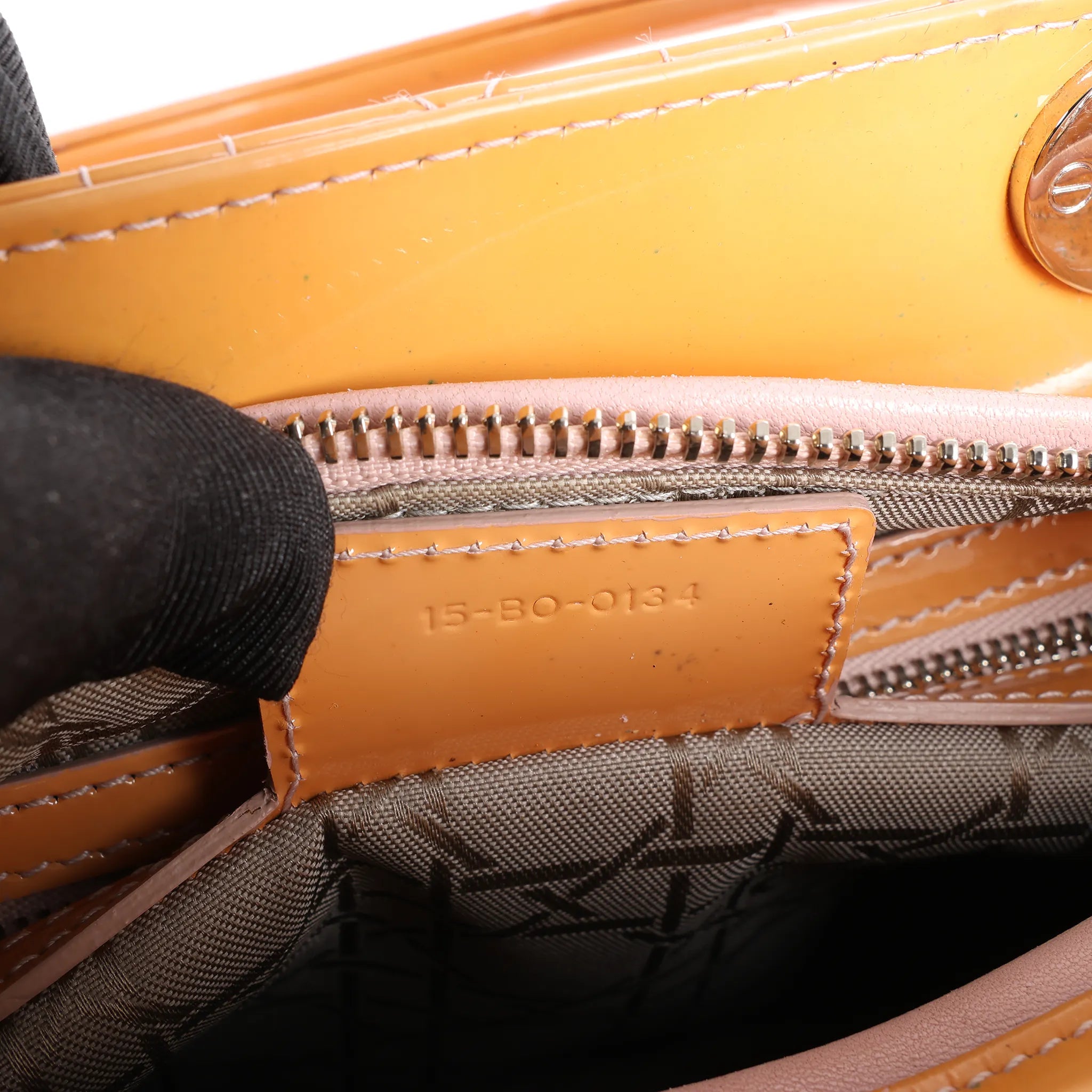 Dior Lady Dior Medium Cannage Patent Leather 2Way Handbag in Orange