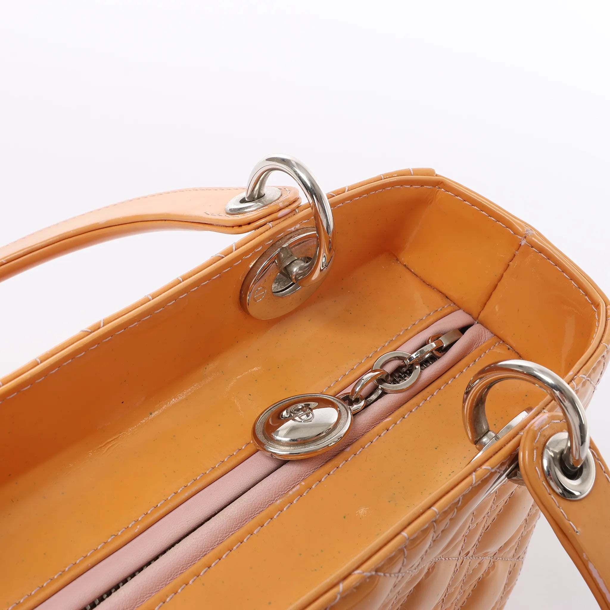 Dior Lady Dior Medium Cannage Patent Leather 2Way Handbag in Orange