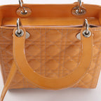Dior Lady Dior Medium Cannage Patent Leather 2Way Handbag in Orange