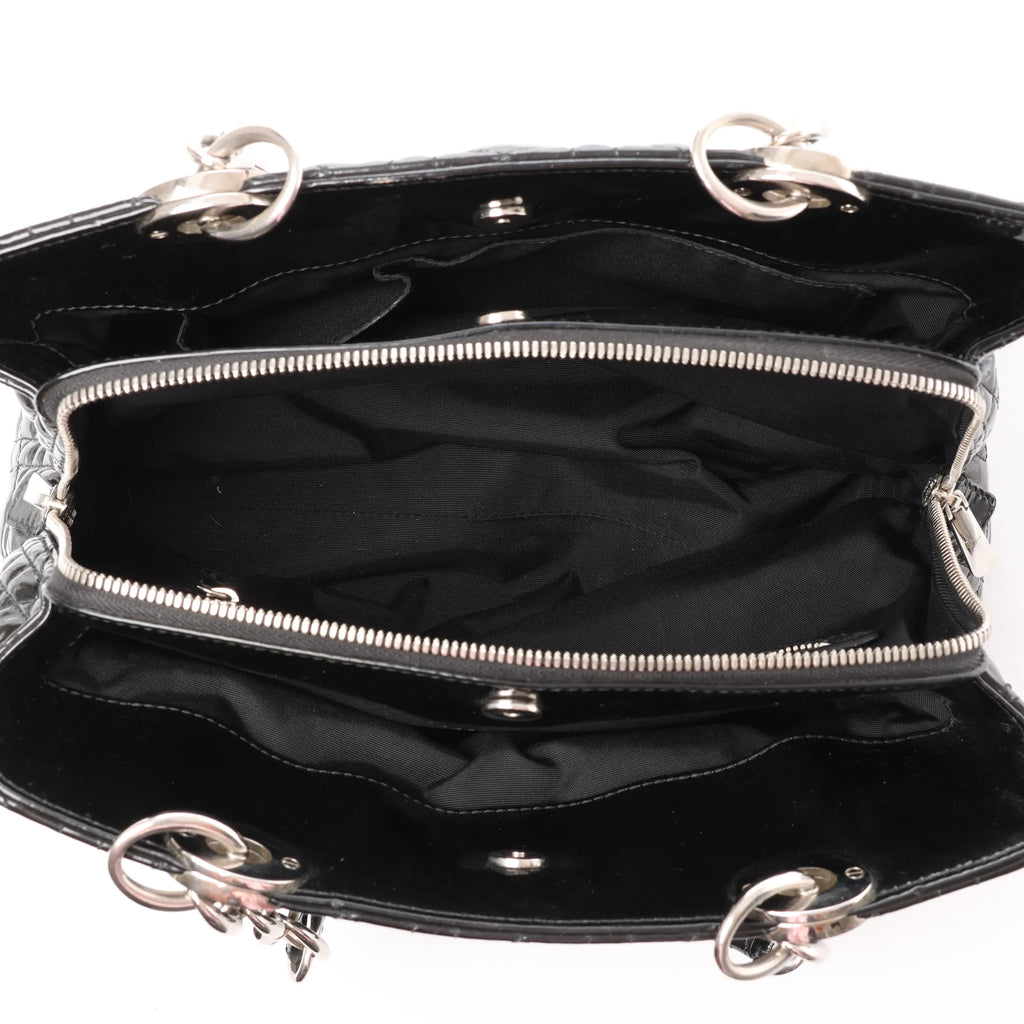 Dior Soft Lady Dior Patent Leather Cannage Large Shoulder Bag in Black
