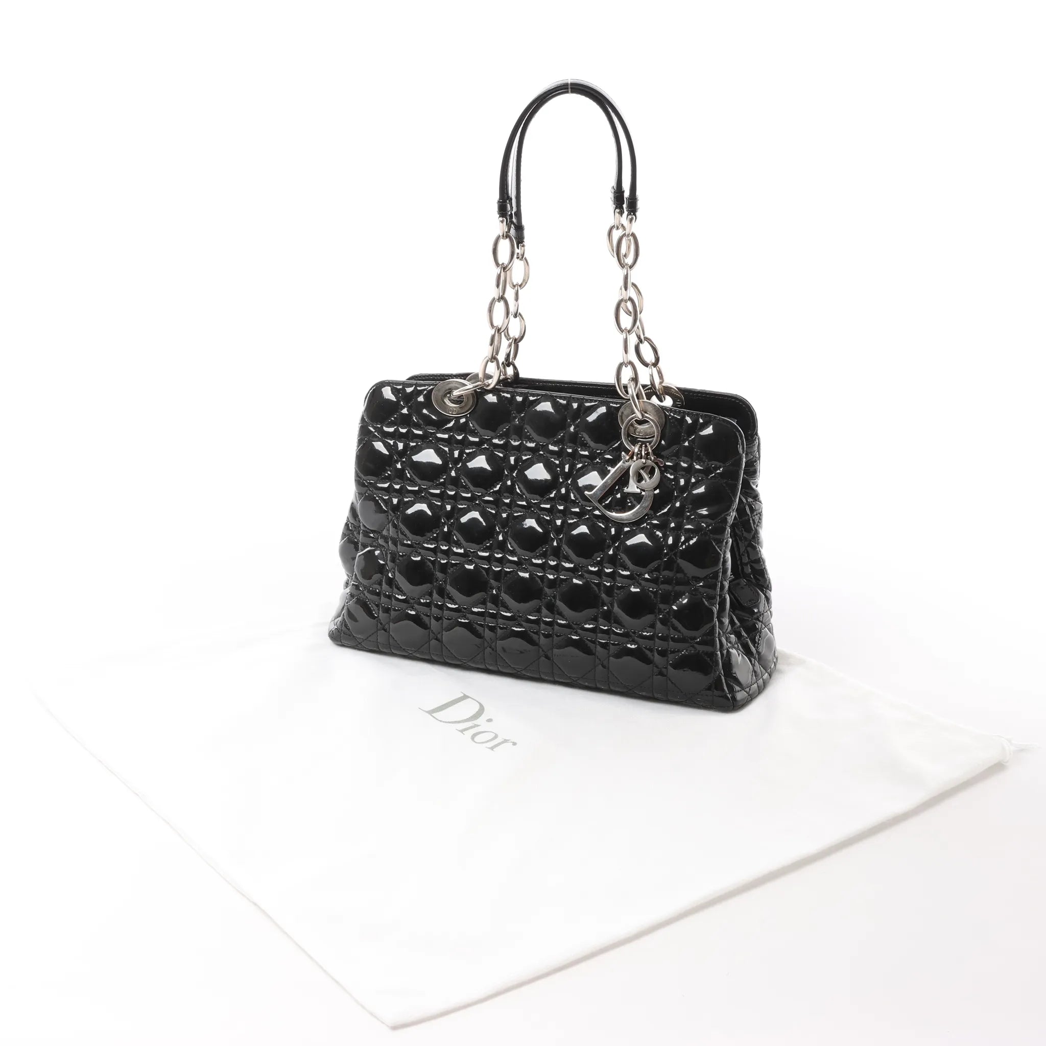 Dior Soft Lady Dior Patent Leather Cannage Large Shoulder Bag in Black