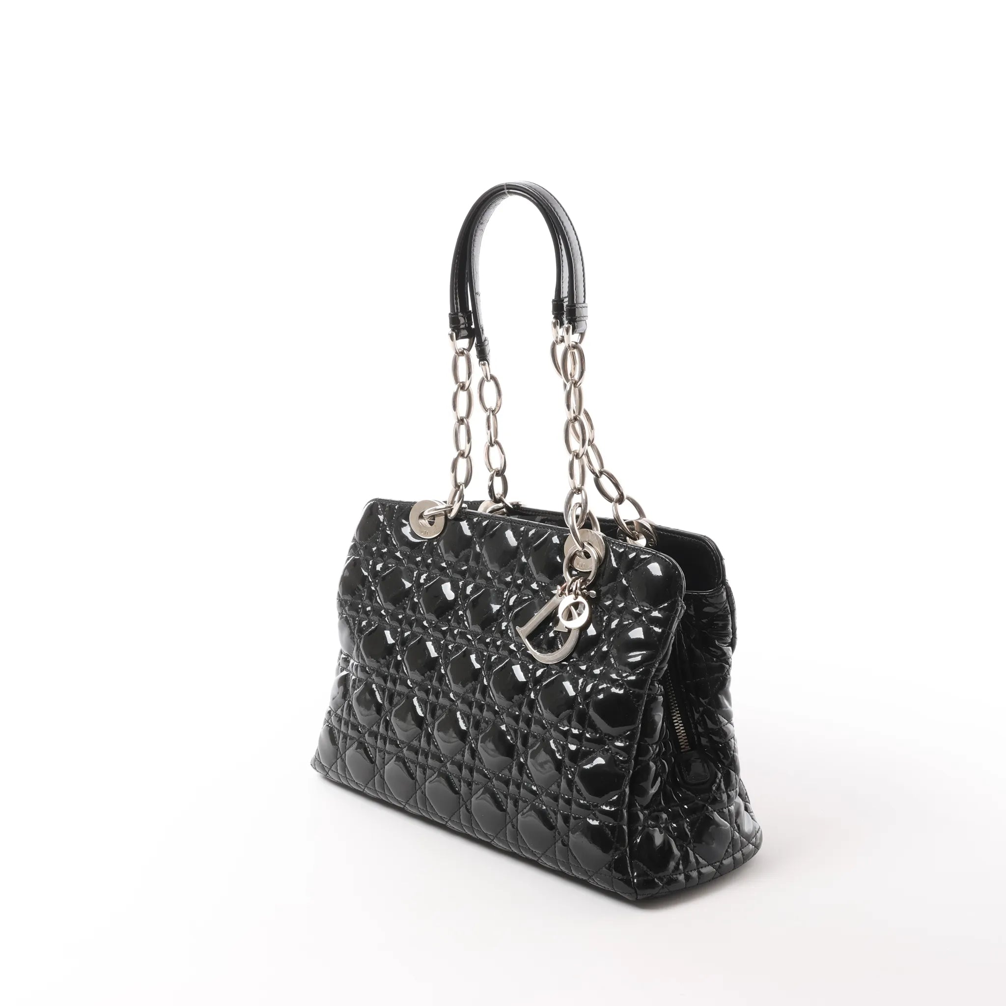 Dior Soft Lady Dior Patent Leather Cannage Large Shoulder Bag in Black