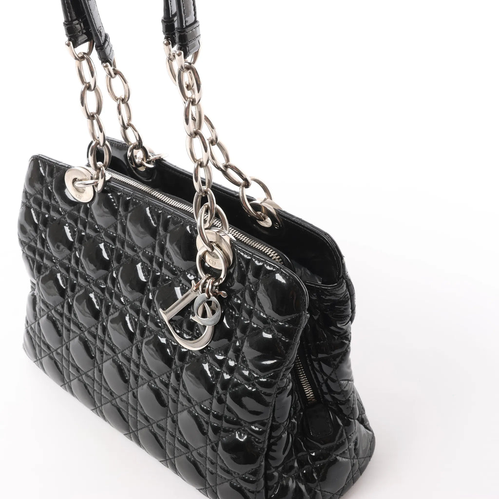 Dior Soft Lady Dior Patent Leather Cannage Large Shoulder Bag in Black