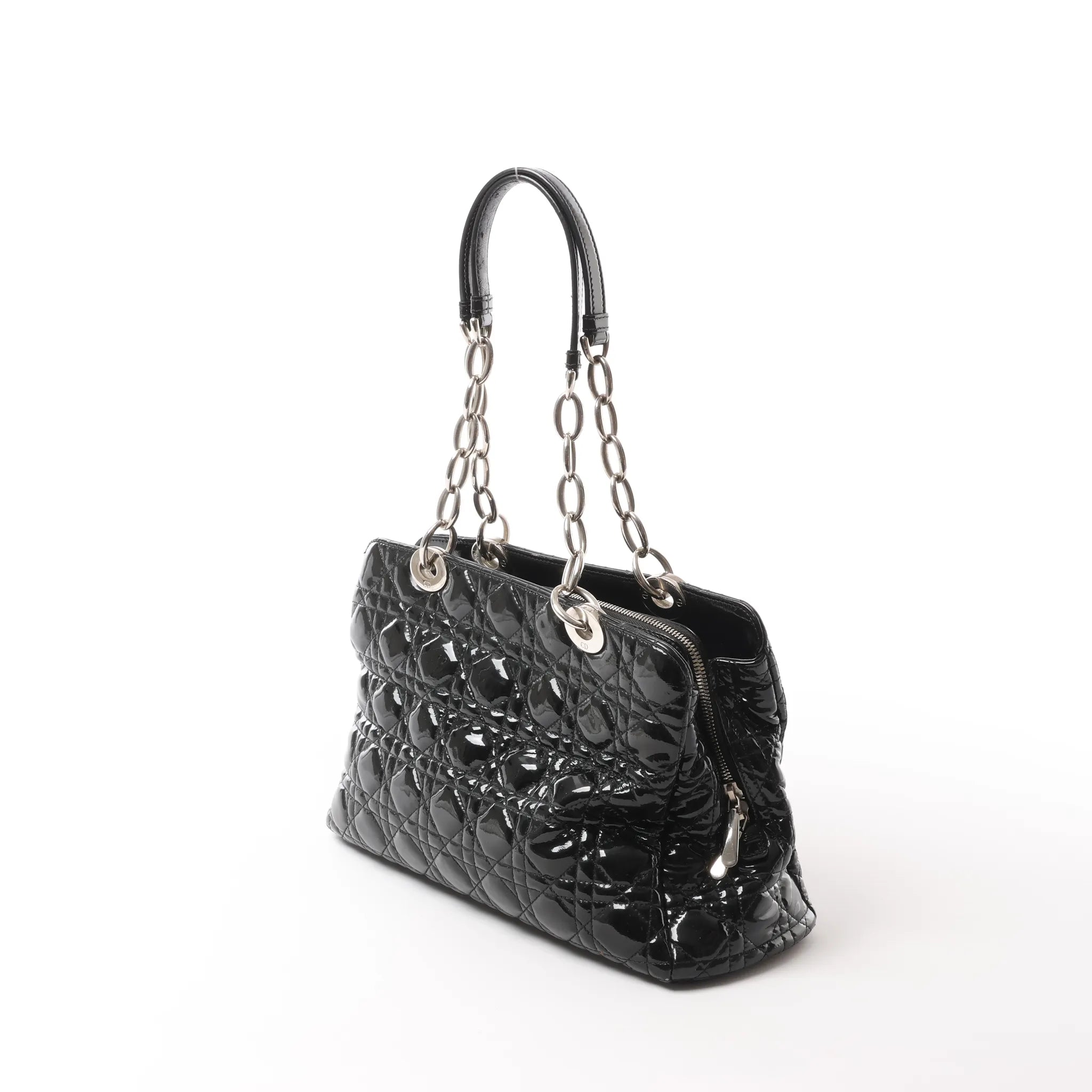 Dior Soft Lady Dior Patent Leather Cannage Large Shoulder Bag in Black