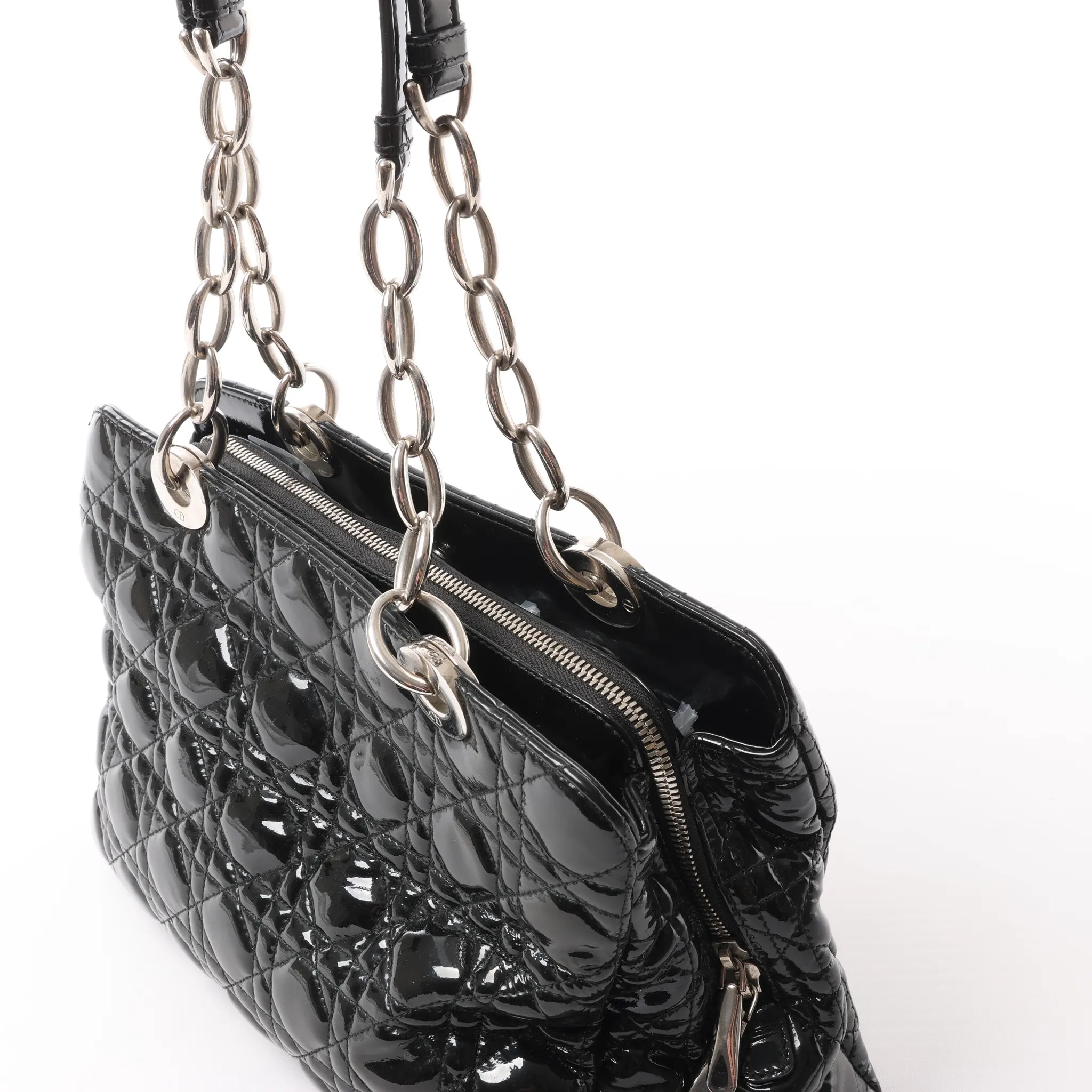 Dior Soft Lady Dior Patent Leather Cannage Large Shoulder Bag in Black