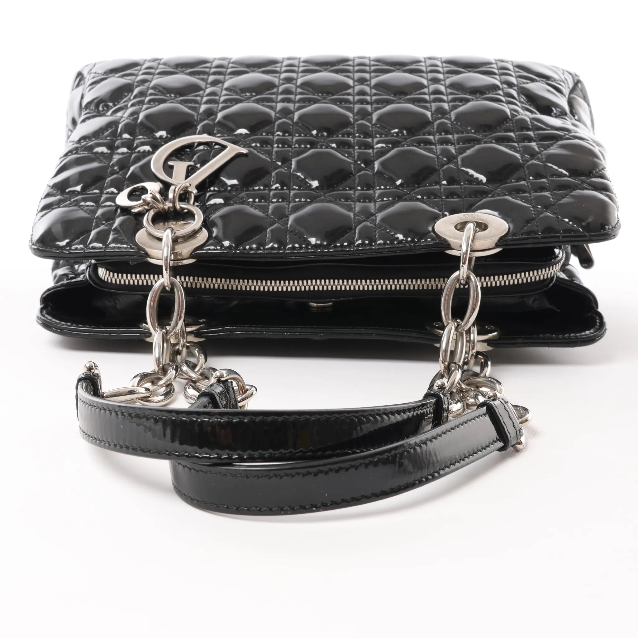 Dior Soft Lady Dior Patent Leather Cannage Large Shoulder Bag in Black
