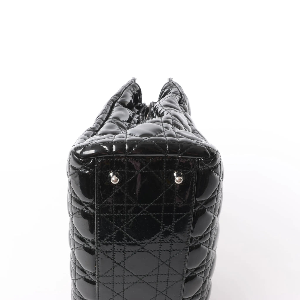 Dior Soft Lady Dior Patent Leather Cannage Large Shoulder Bag in Black