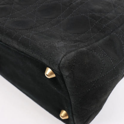 Dior Lady Dior Suede x Leather Cannage Large Handbag in Black