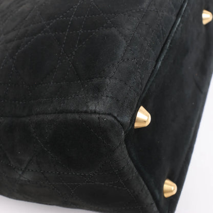 Dior Lady Dior Suede x Leather Cannage Large Handbag in Black