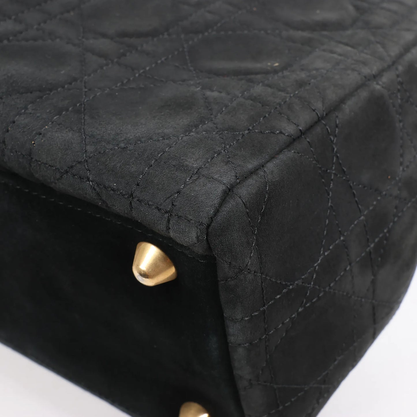 Dior Lady Dior Suede x Leather Cannage Large Handbag in Black