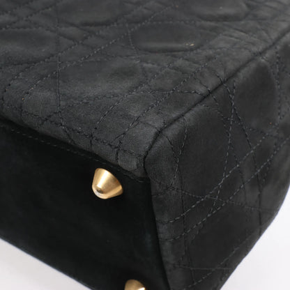 Dior Lady Dior Suede x Leather Cannage Large Handbag in Black