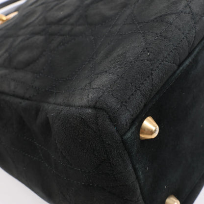 Dior Lady Dior Suede x Leather Cannage Large Handbag in Black