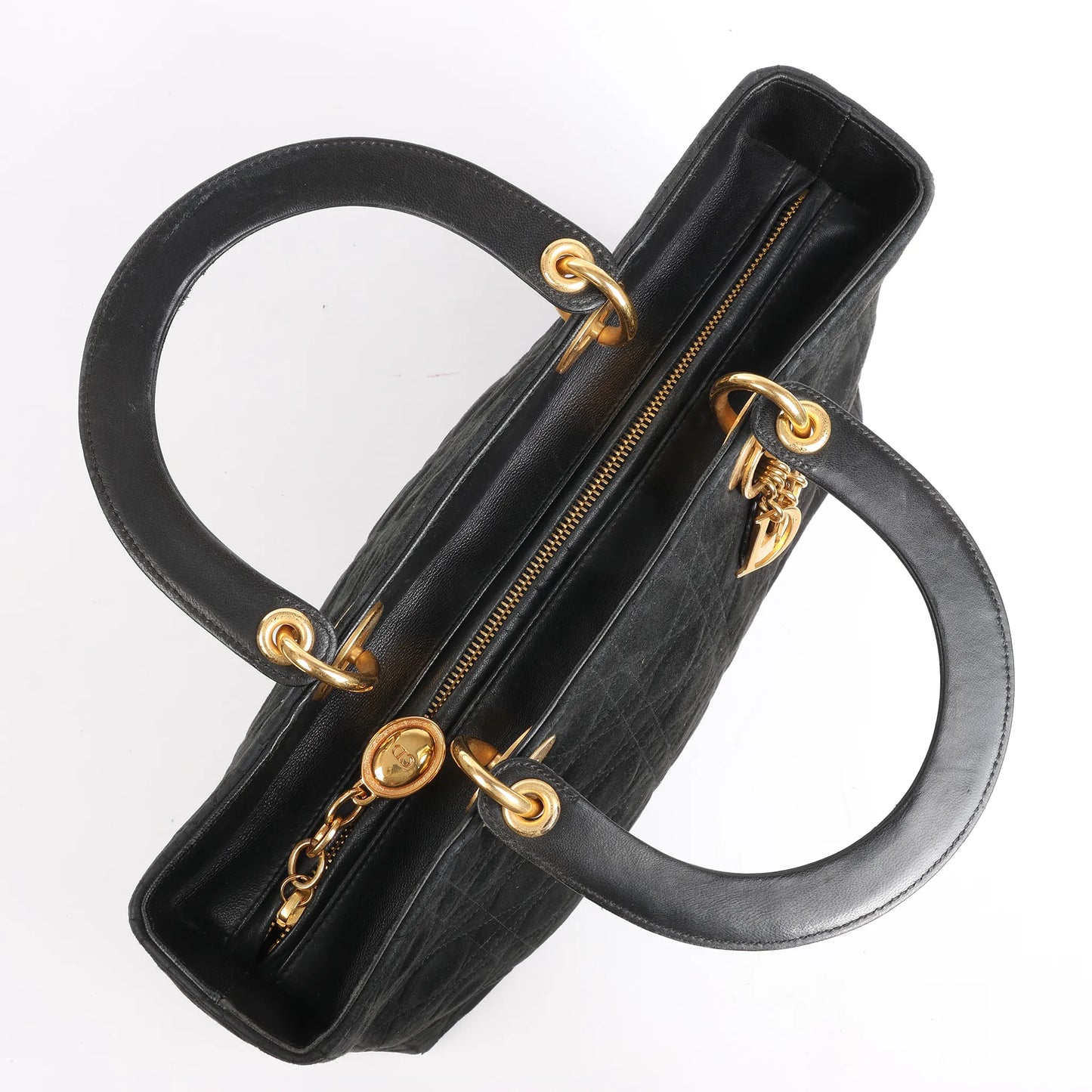 Dior Lady Dior Suede x Leather Cannage Large Handbag in Black