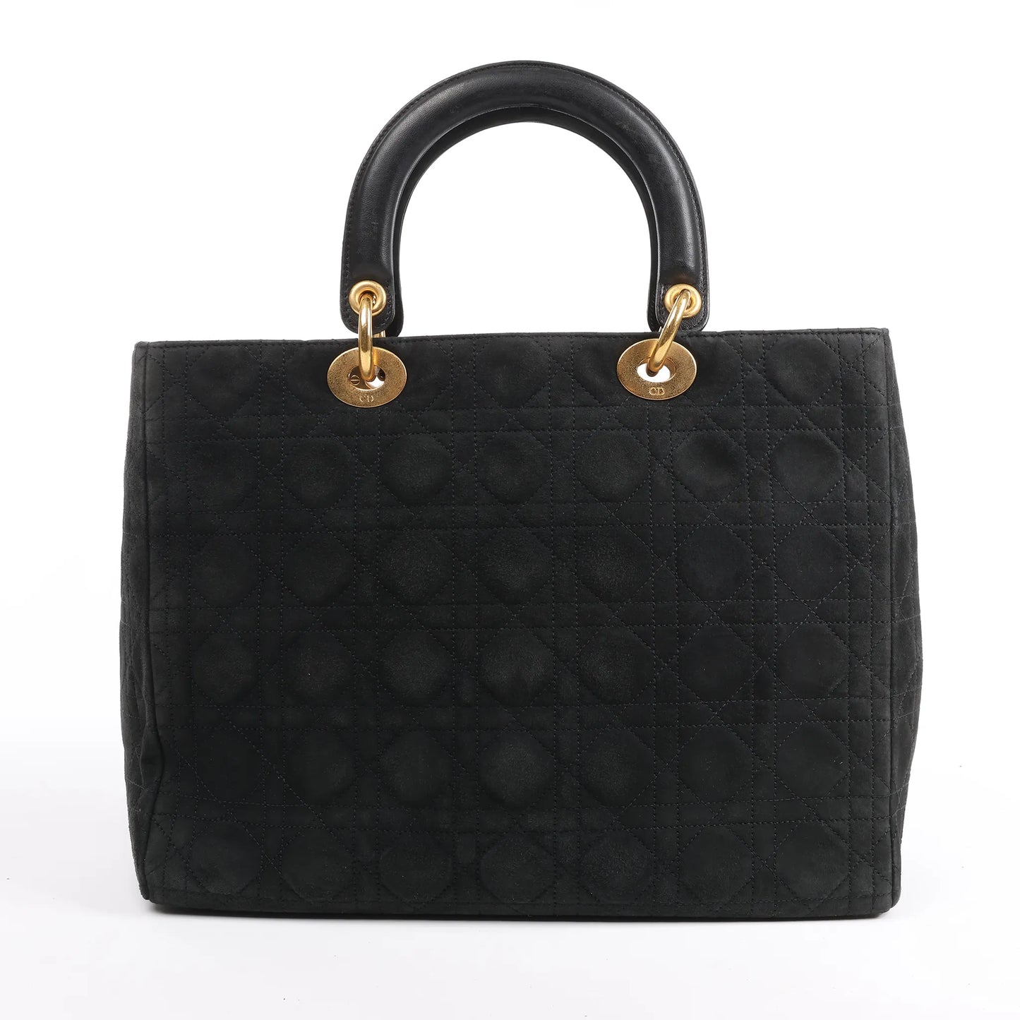 Dior Lady Dior Suede x Leather Cannage Large Handbag in Black