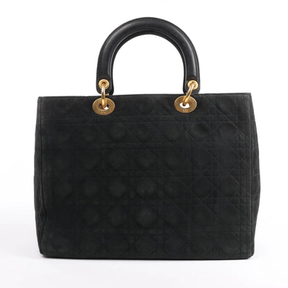 Dior Lady Dior Suede x Leather Cannage Large Handbag in Black